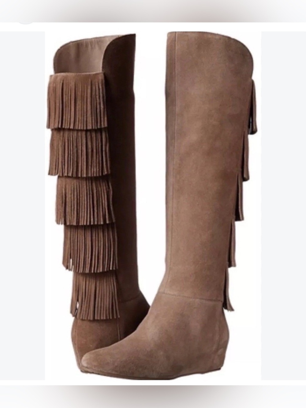 New Isola Fringe Wedge Suede Knee High  Neutral Boots Size 6